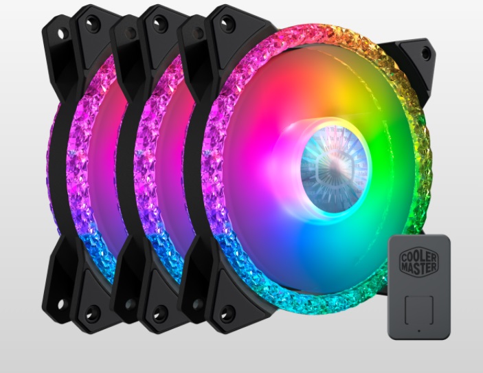  120mm Fan: MasterFan MF120 Prismatic - Black (3-Pack)<br> 120mm ARGB PWM, 650-2000 RPM, 8-27 dBA. RGB Controller Included  